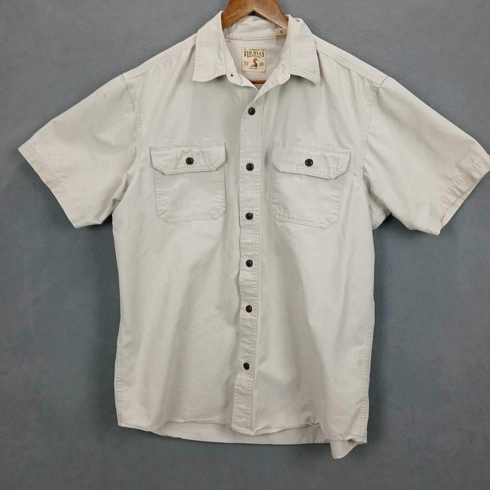 RedHead Shirt Mens Large Beige Stonewash Canvas Cotton Button Up Everyday Wear